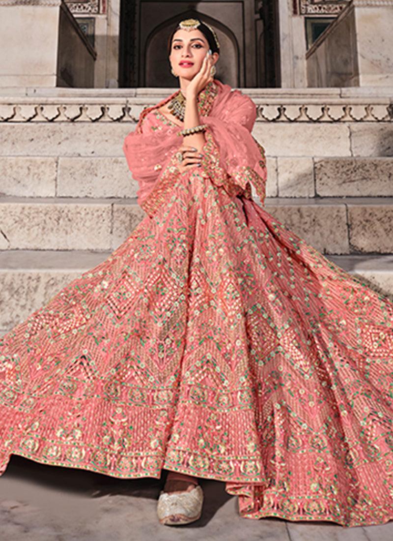 Peach Color Soft Net Fabric Resham And Zari Work Lehenga Perfect Cheap Online