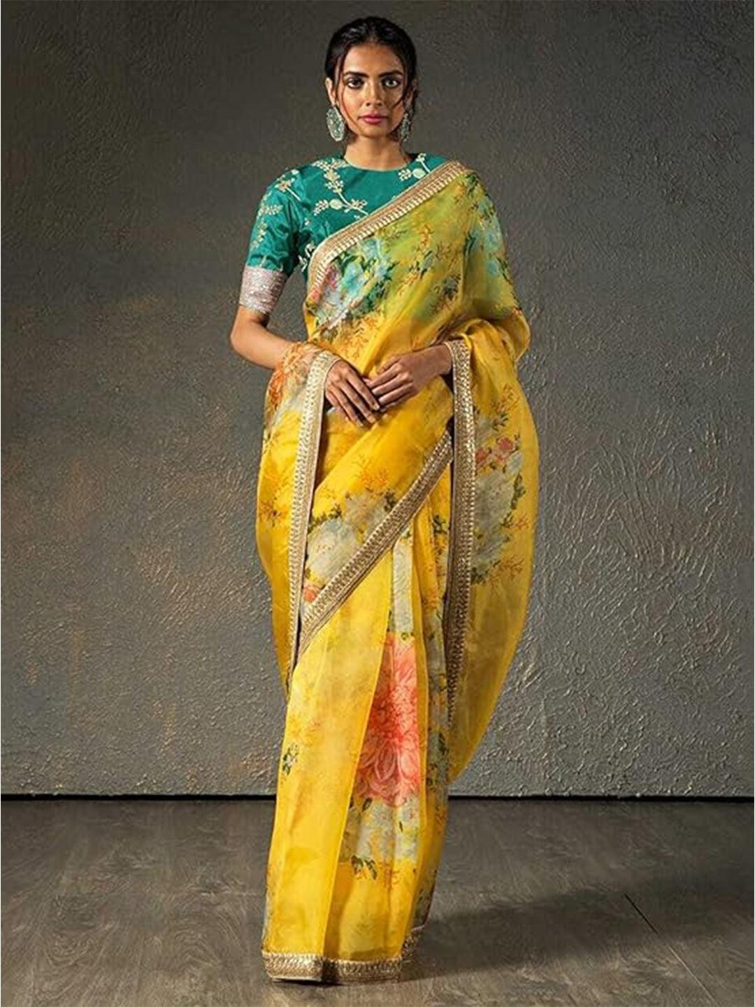 Cream Organza Floral printed Saree With Paypal