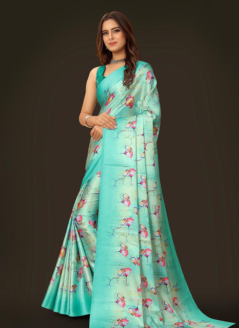 Sea Green Color Sleeveless Silk Saree Outlet Factory Outlet