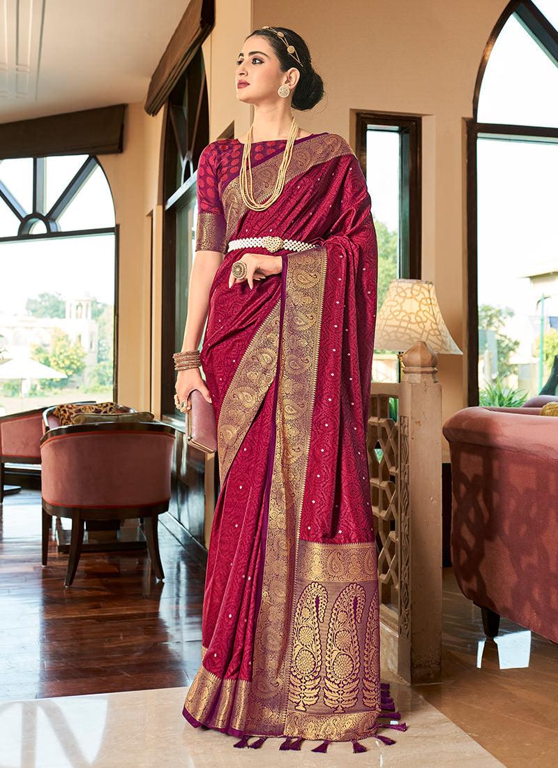 Maroon Color Soft Silk Two Tone Fabric Saree High Quality For Sale