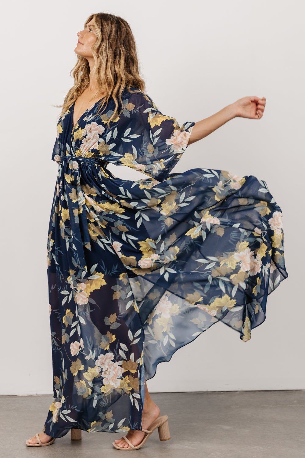 Kia Kimono Maxi Dress | Navy Floral Fashion Style Cheap Online