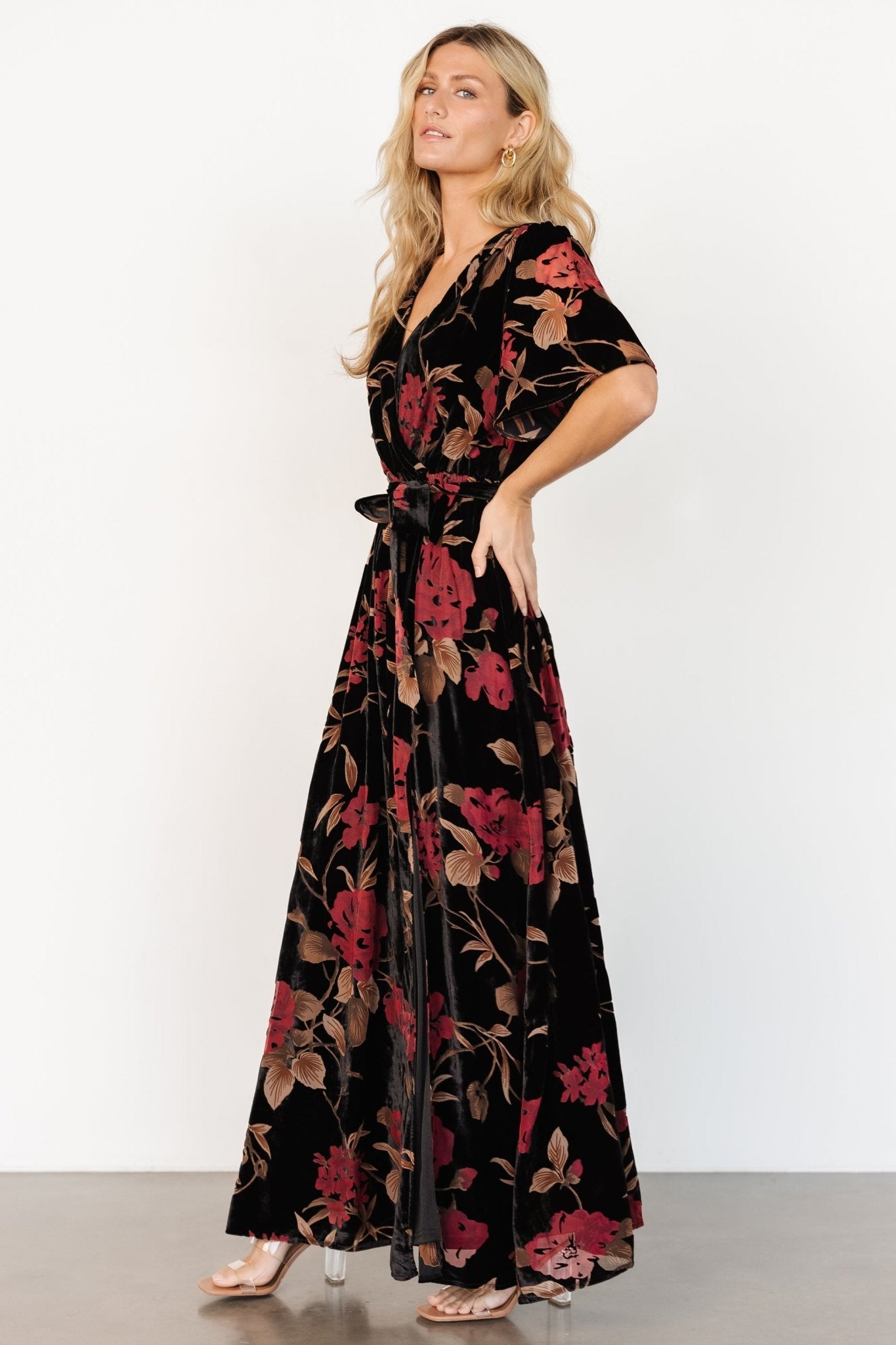 Uma Velvet Maxi Dress | Merlot + Black Floral Buy Cheap Find Great