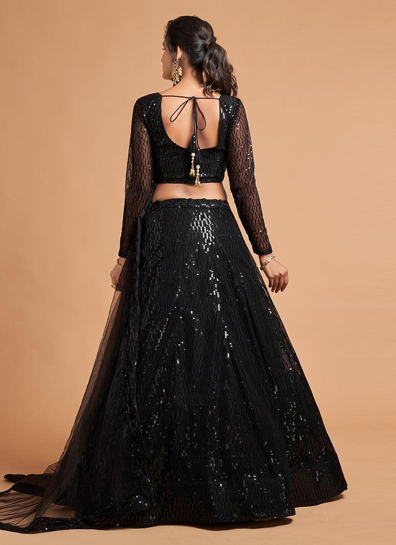 Partywear Black Color Fully Sequined Lehenga With Full Sleeves Blouse Explore Cheap Pice