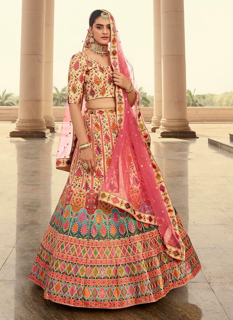 Beige Color Art Silk Base Heavy Embroidery And Swarovski Work Printed Lehenga Choli Sast Cheap Pice