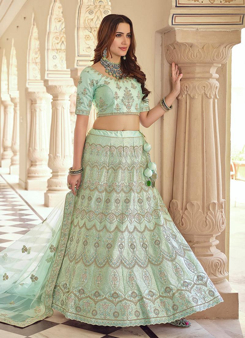 Sea Green Color Crepe Material Lehenga With Dori And Sequins Work Clearance Very Cheap