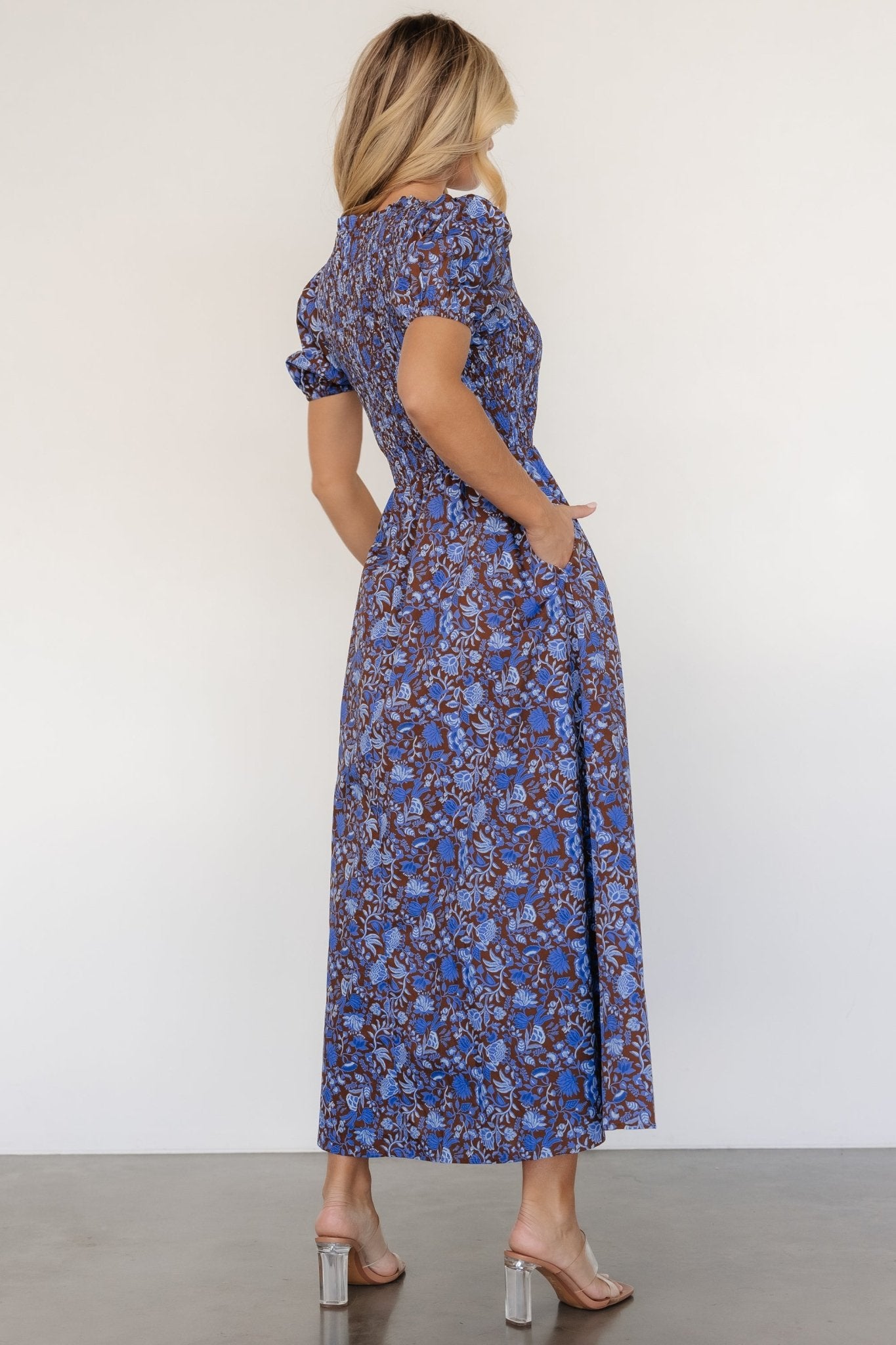 Stockton Smocked Dress | Brown + Blue Floral Visit New For Sale