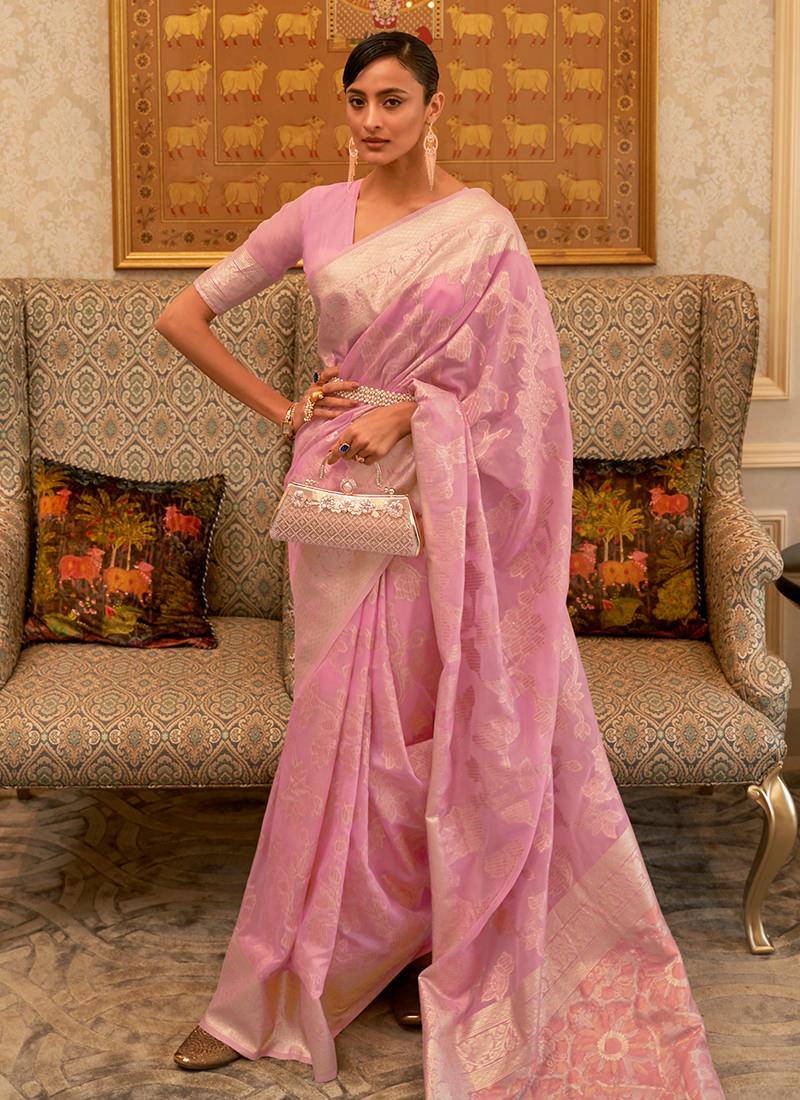 Baby Pink Silk Weaving Classic Saree Sale How Much