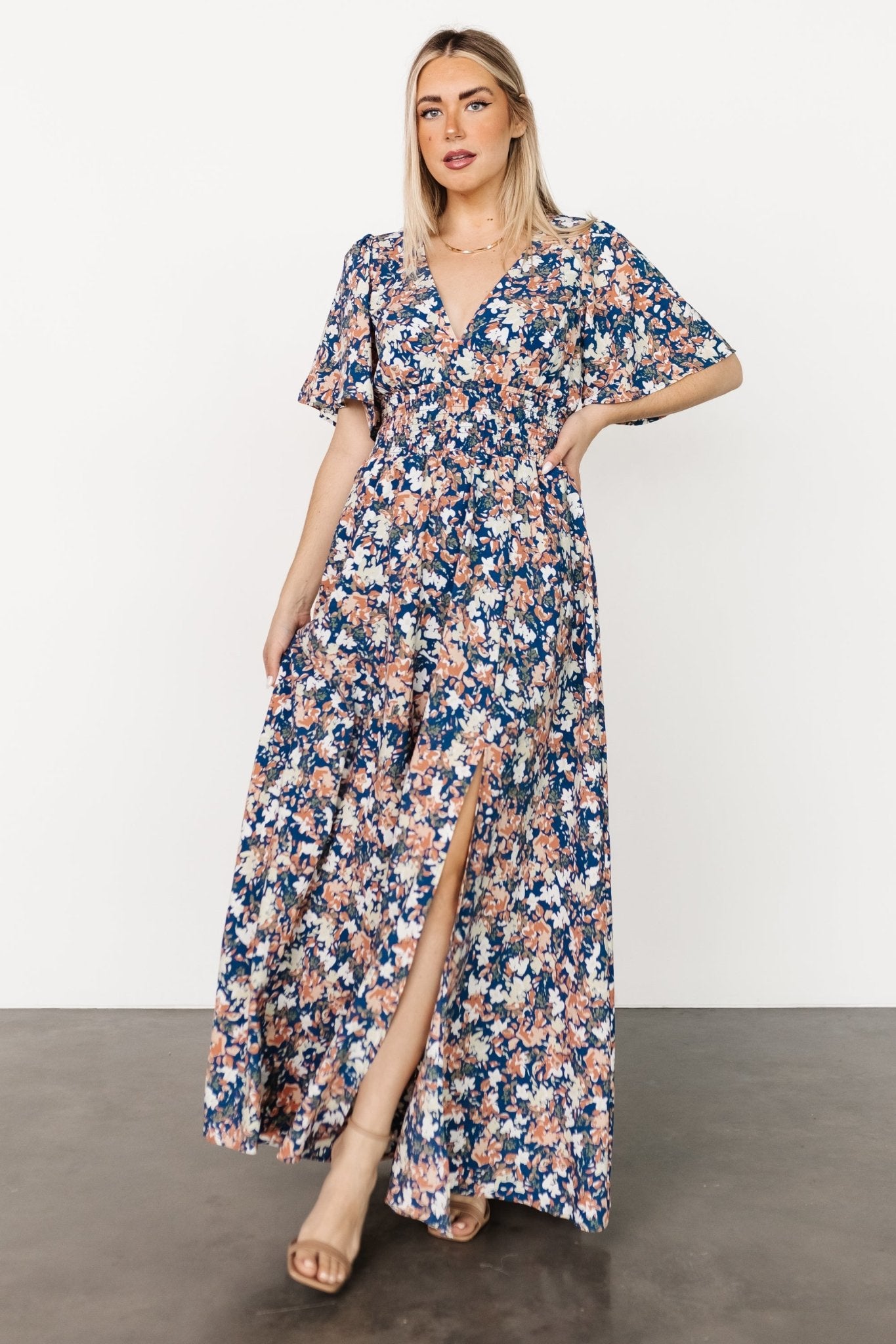 Verona Smocked Maxi Dress | Blue Floral Cheap Sale Enjoy