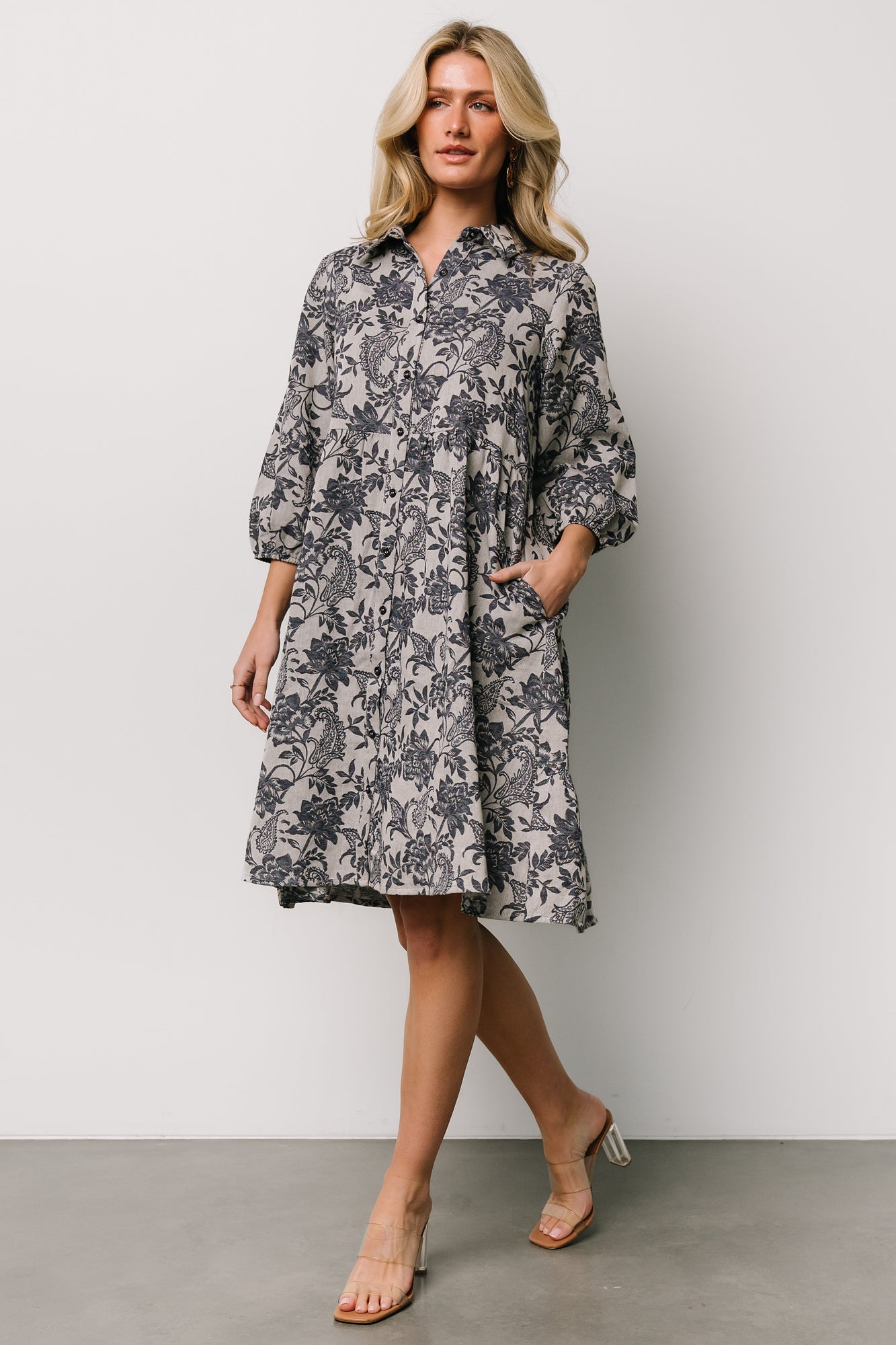 Dakota Babydoll Dress | Navy Print Free Shipping For Sale