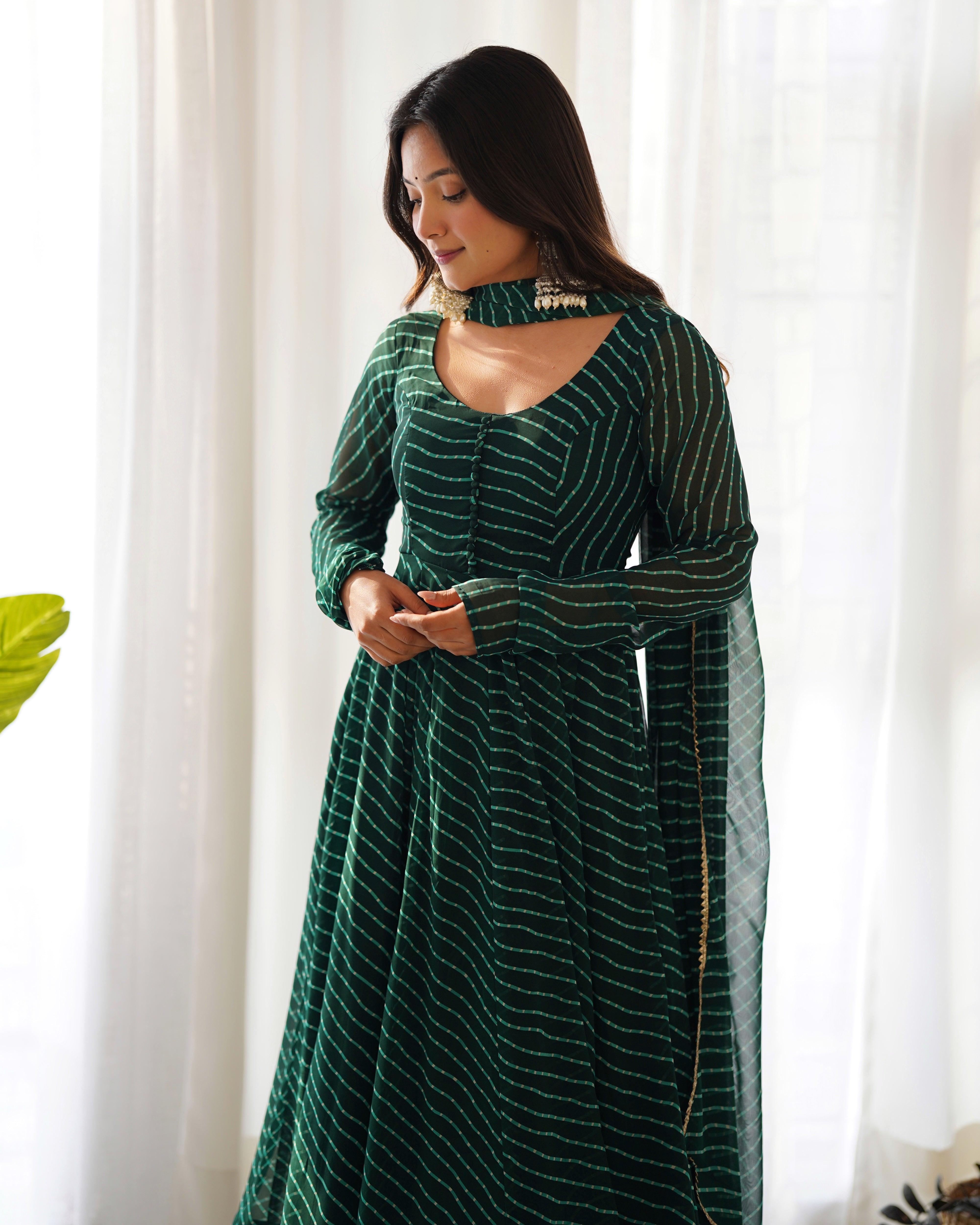 Green color georgette laheriya printed anarkali suit with dupatta Latest Collections Online