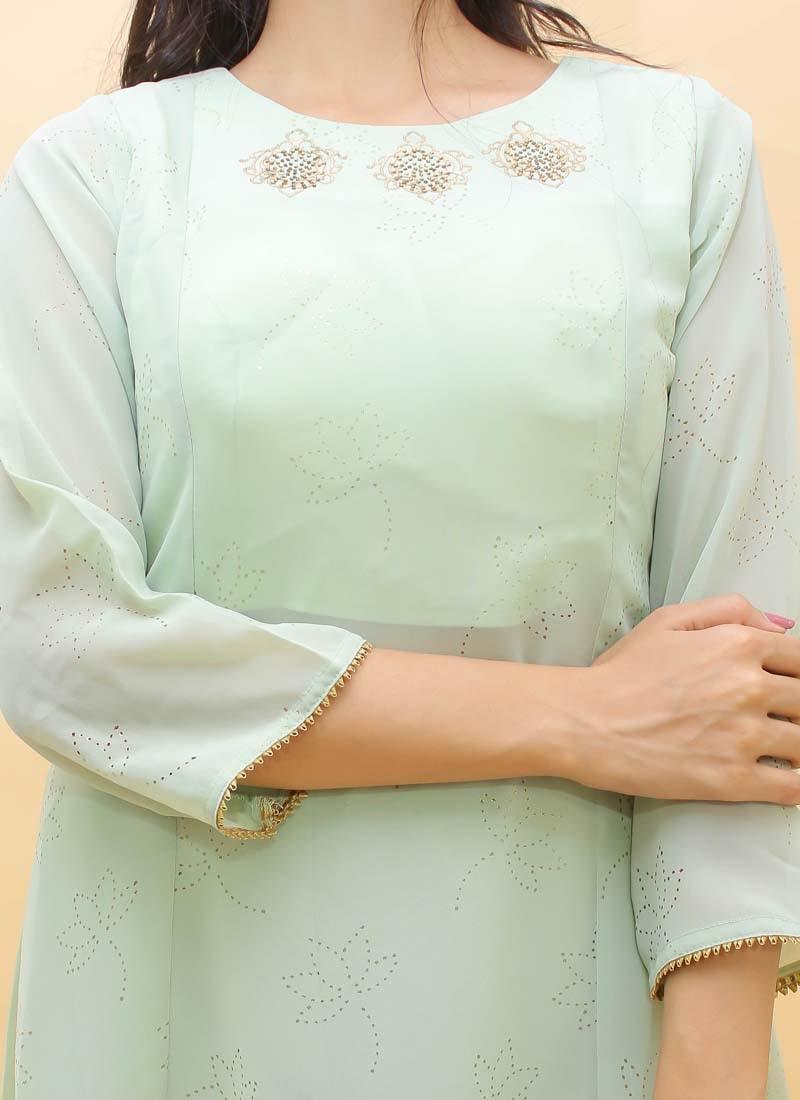 Pale Green Color 3/4th Sleeves Palazzo Salwar Suit With Stone Work Cheap Discounts