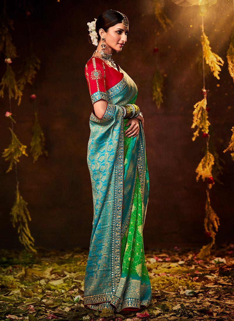 Embroidered Blouse With Green Bandhej Saree Buy Cheap Tumblr