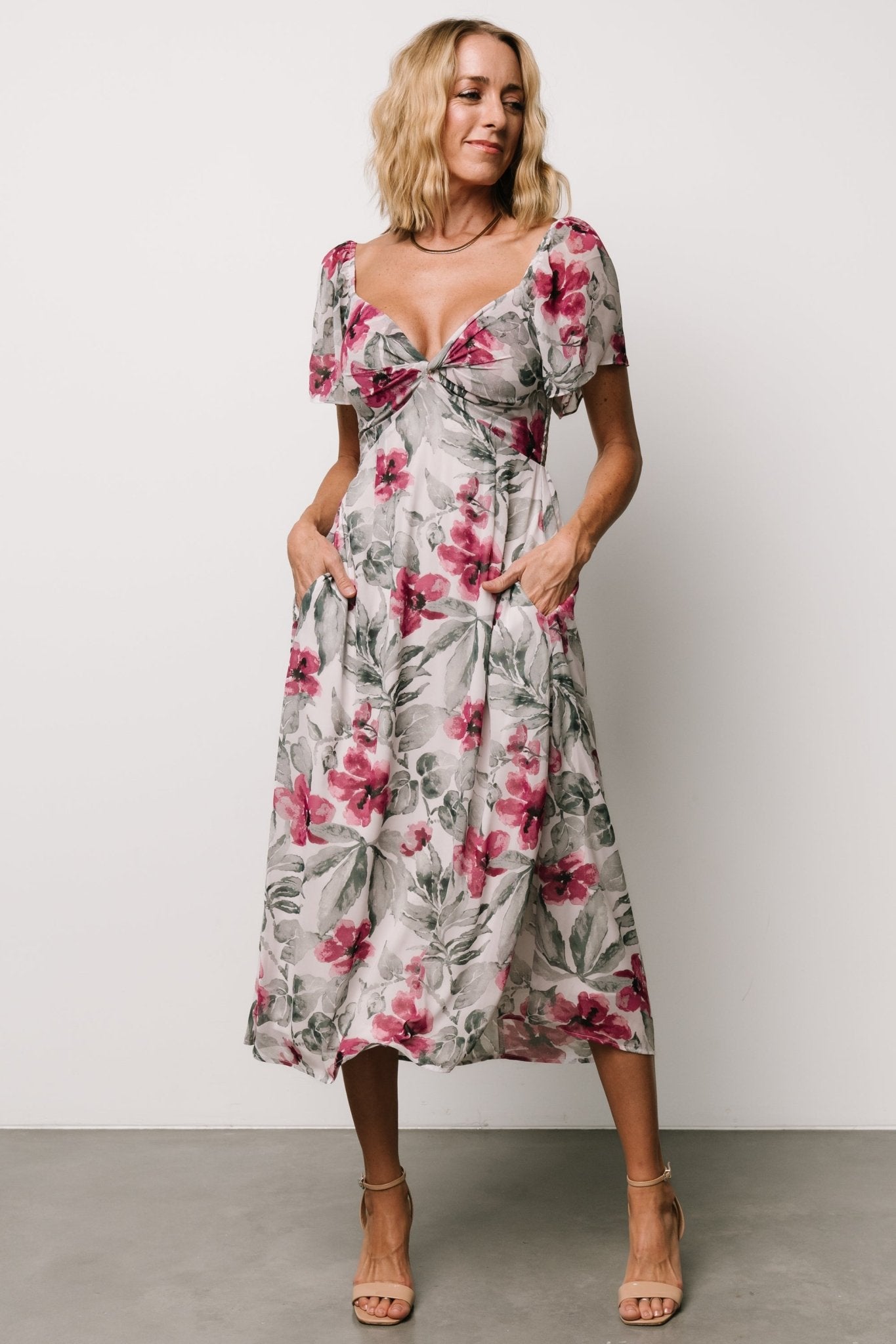 Melinda Midi Dress | Pink Floral For Nice