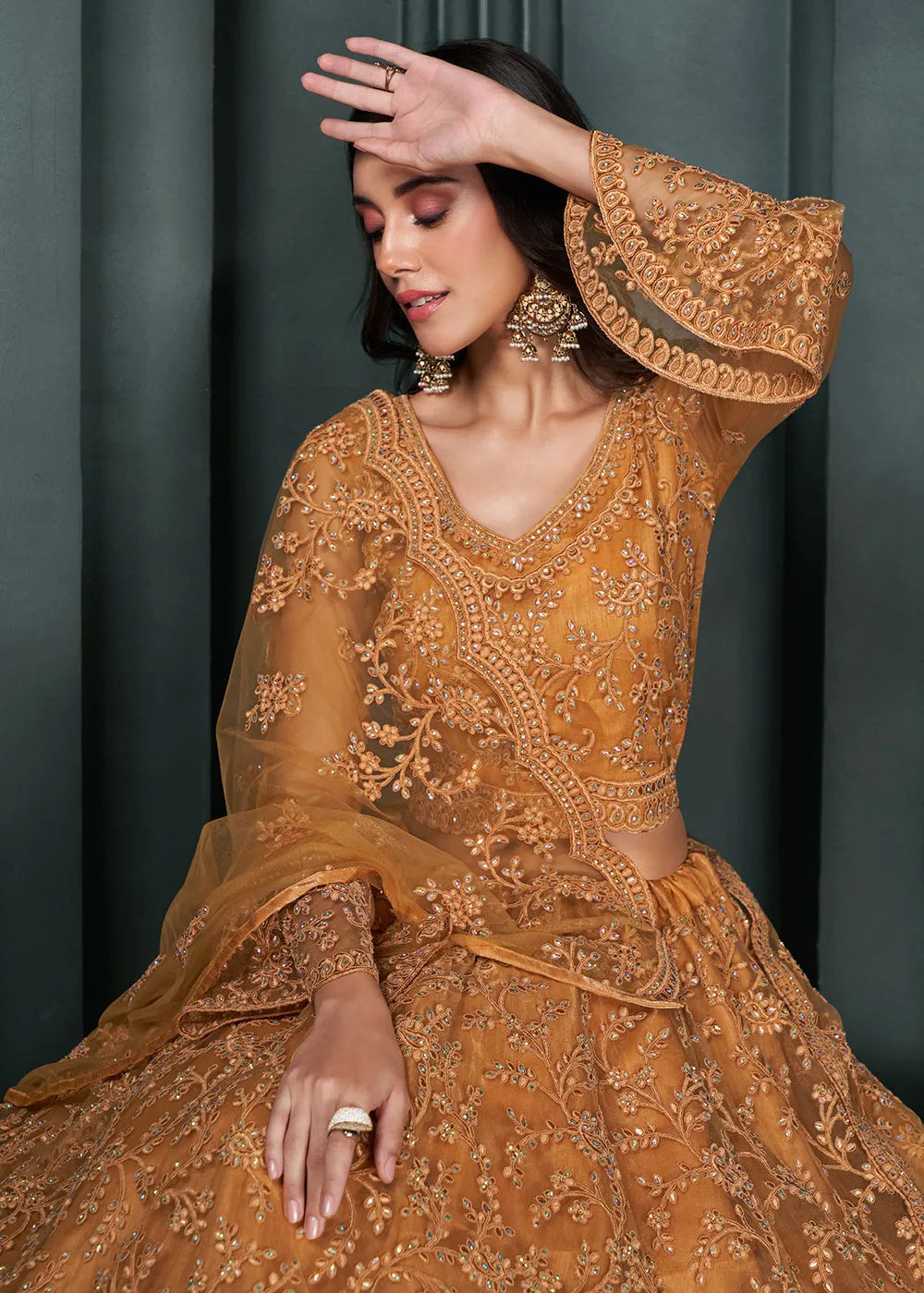 Designer Orange  Beautifully Embroidered Bridal  Lehenga Choli Discount Tumblr