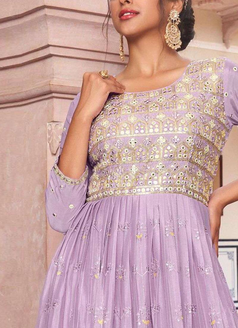 Embroidered Purple Georgette Gown Cheap Brand New Unisex