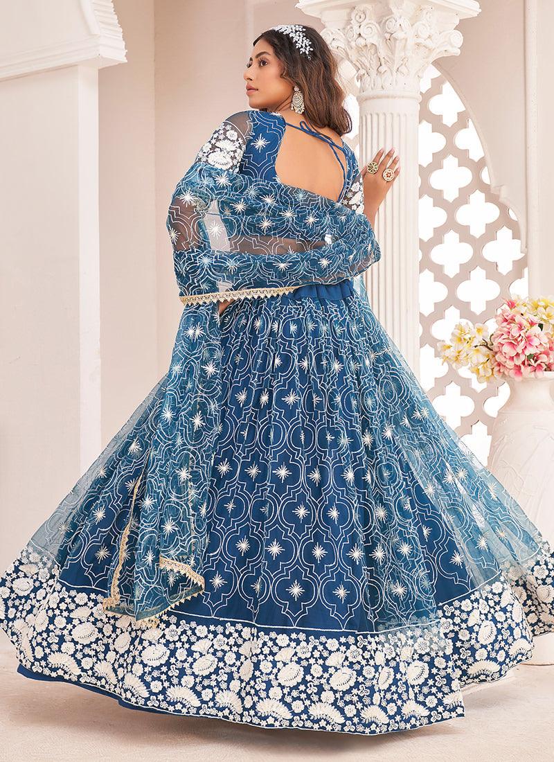 Blue Color Soft Net Wedding Lehenga 2025 Online