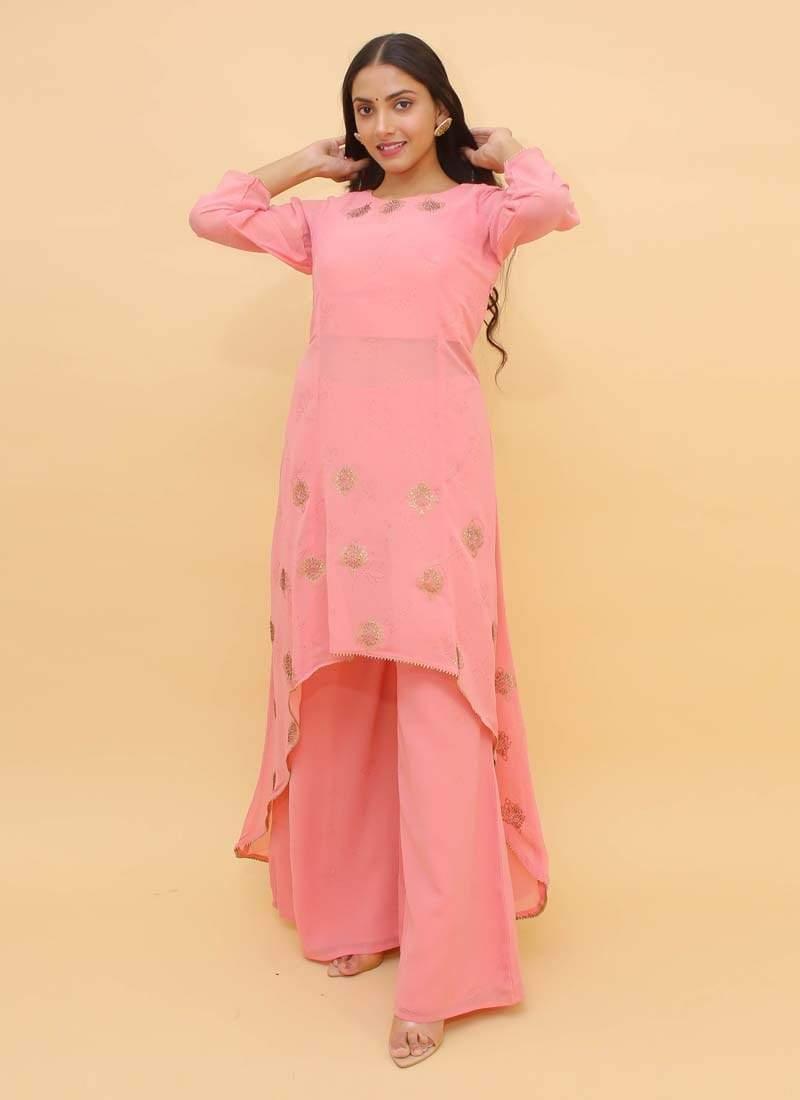 Fancy Looking Pink Color Georgette Base Stone Work Palazzo Salwar Kameez 2025 Unisex Online