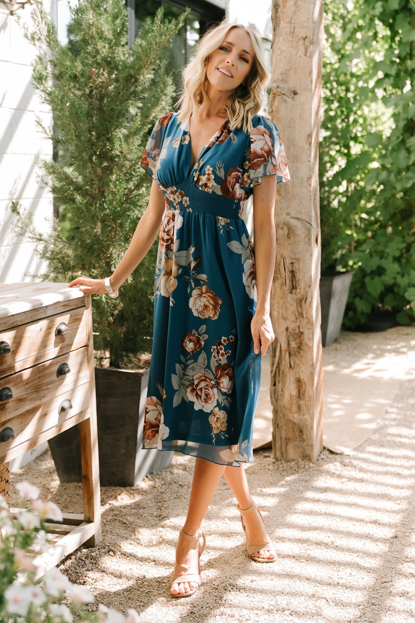 Sarah Smocked Midi Dress | Blue Floral Free Shipping Best Place