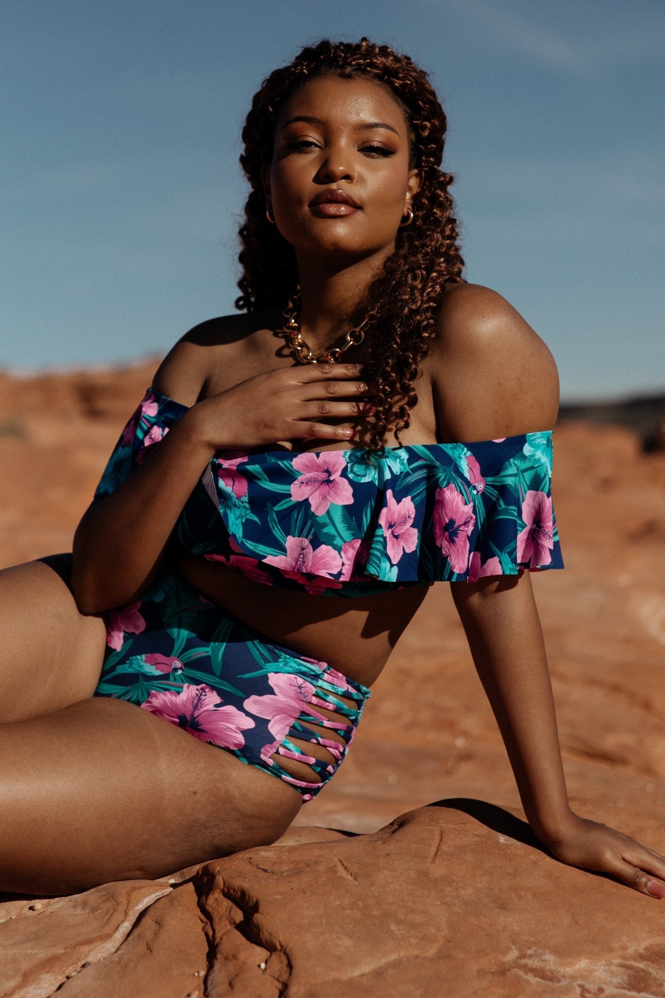 Keke Off Shoulder Bikini Top | Navy Tropical Floral Footlocker Pictures