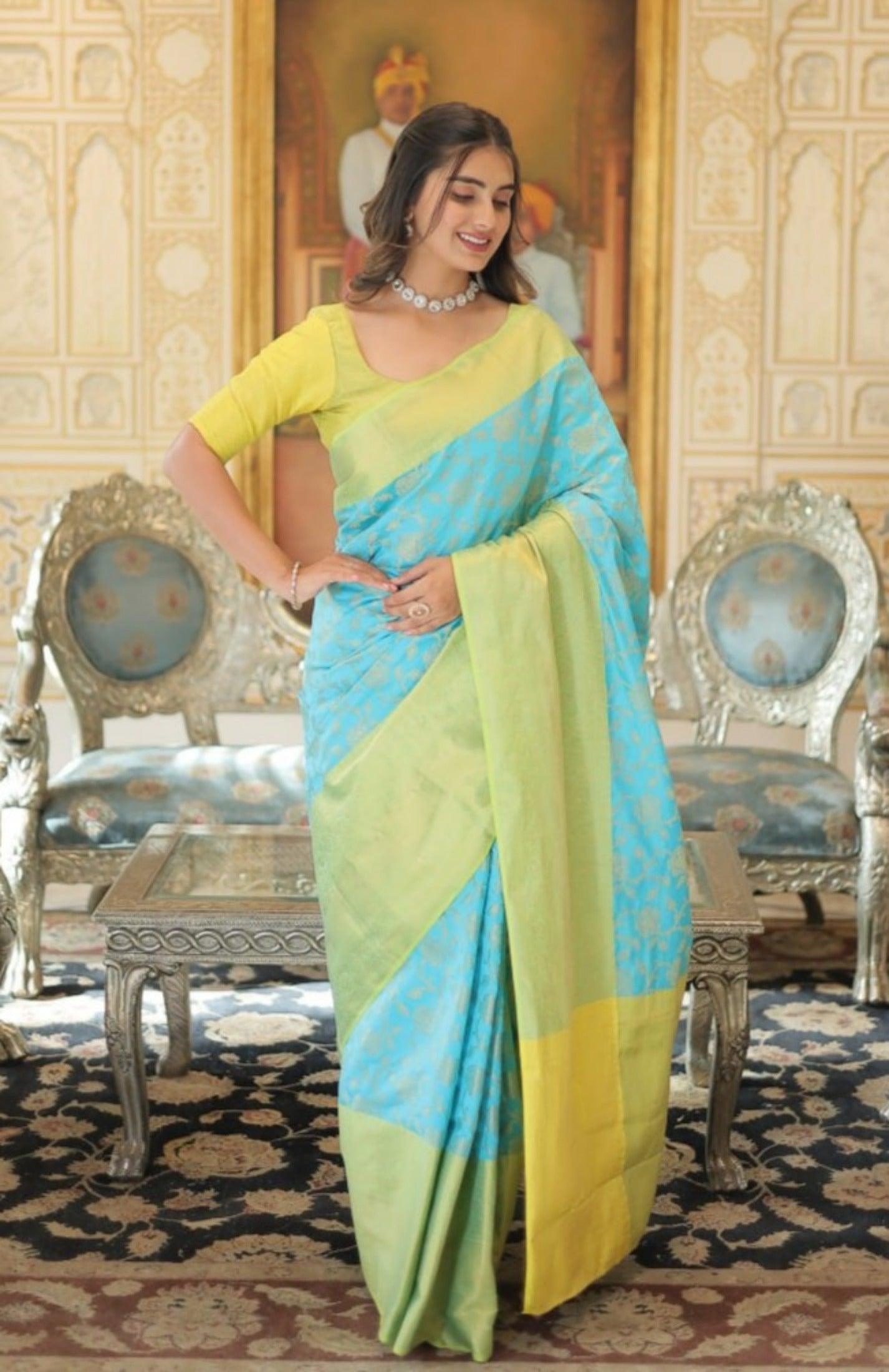 Elegant Dual-Tone Banarasi Silk Saree with Blouse Sale Pre Order