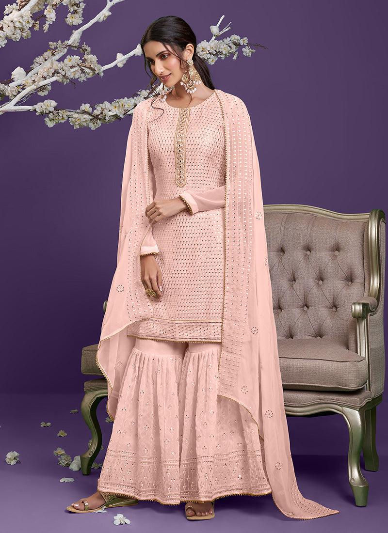 Georgette Base Peach Pakistani Sharara Suit Outlet Amazon