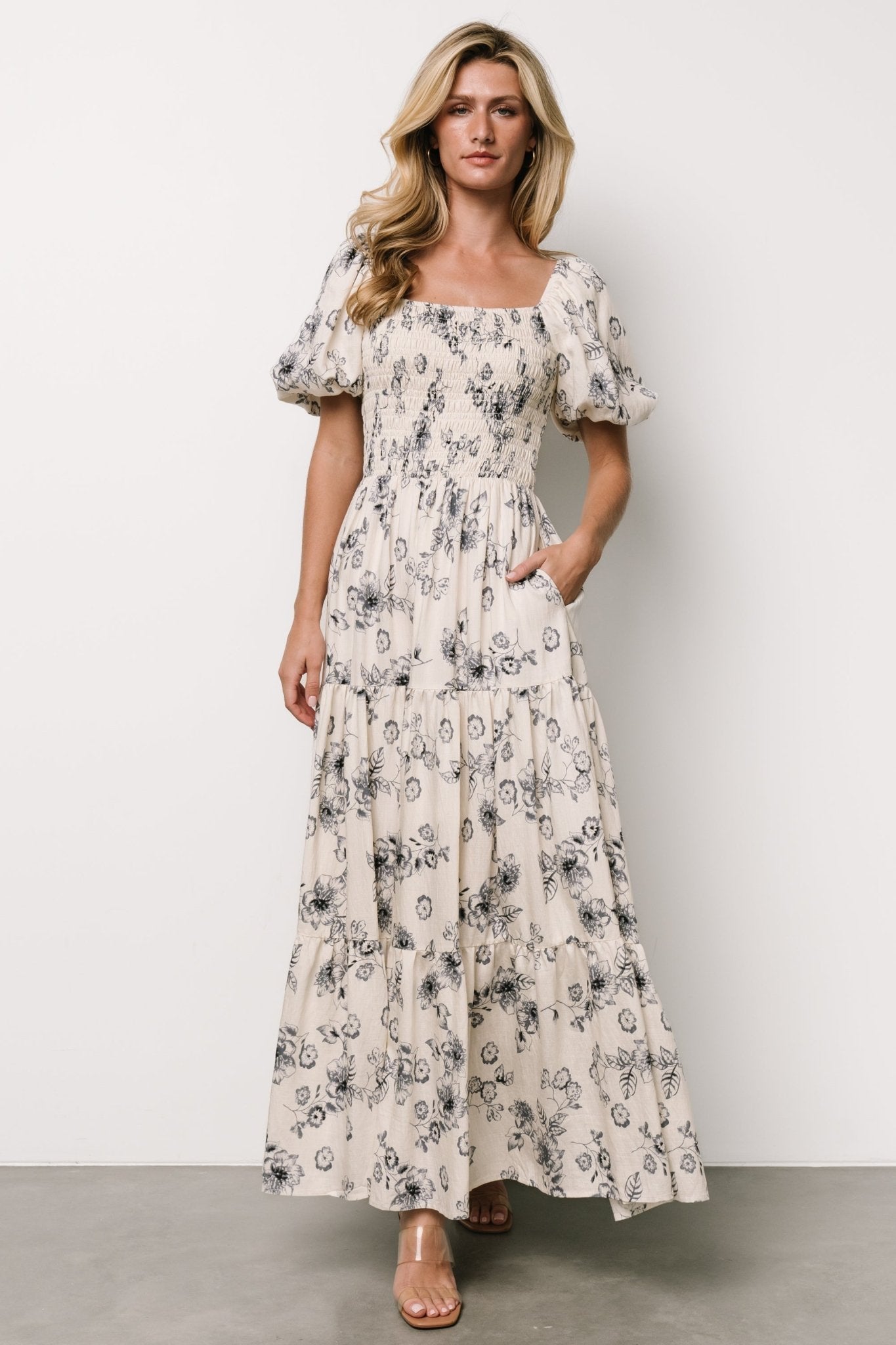 Susanna Smocked Maxi Dress | Ivory + Blue Floral Get To Buy Cheap Online