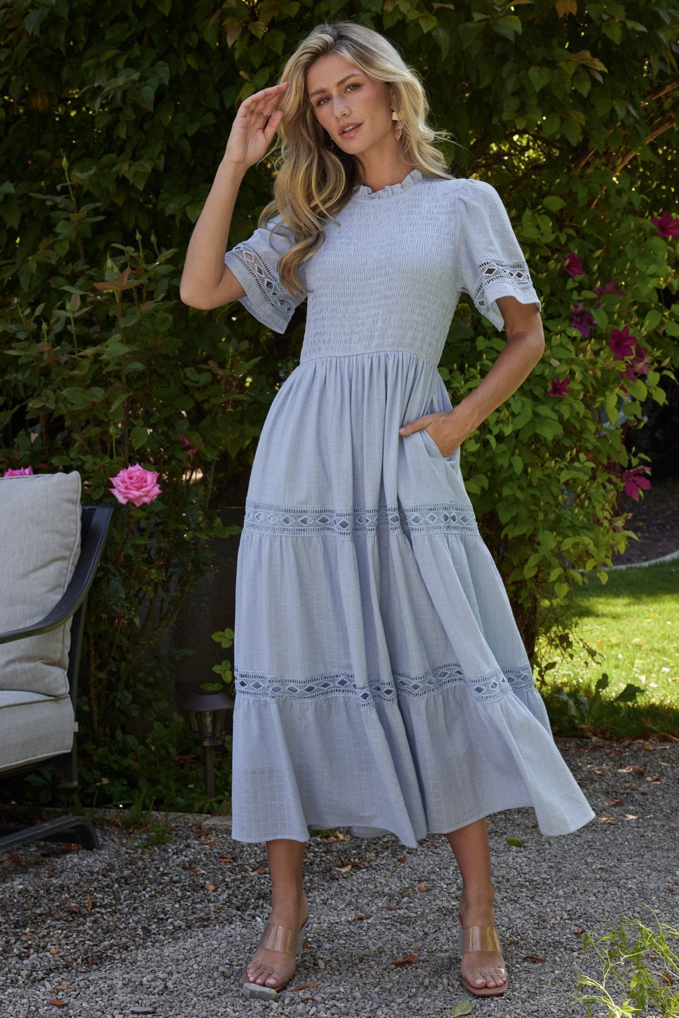 Loveland Geo Lace Maxi Dress | Light Blue Pictures For Sale