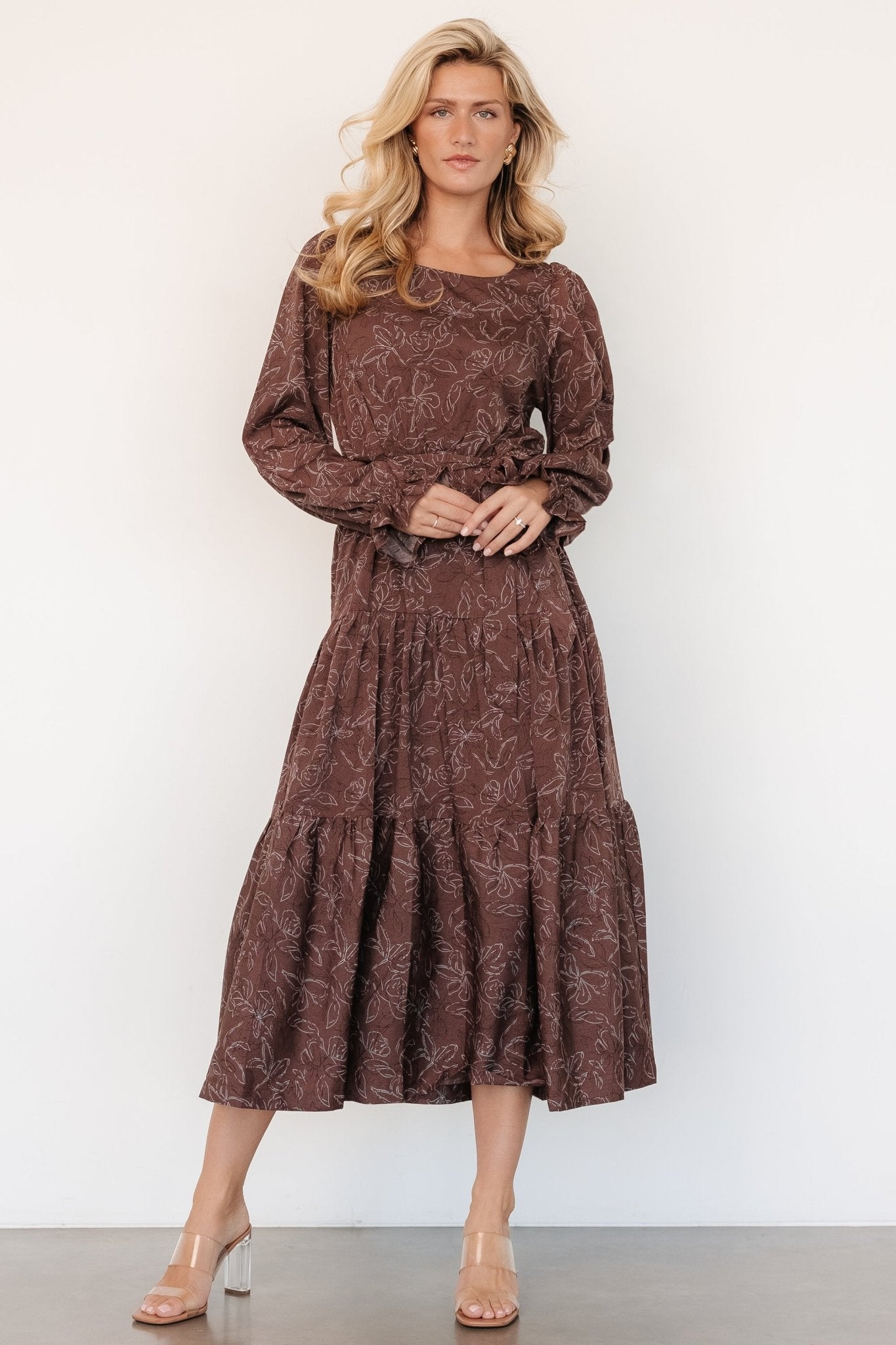 Ashlyn Long Sleeve Dress | Brown Print Deals Cheap Online