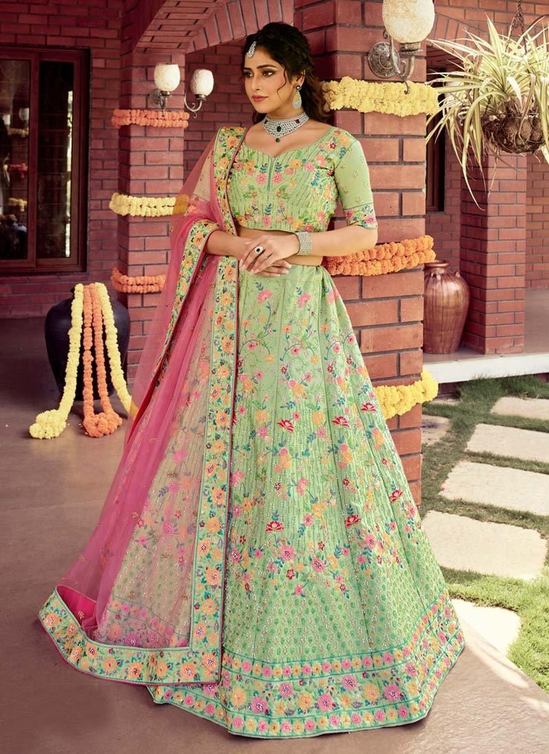 Light Green Color Lehenga Choli With Heavy Sequins and Thread Work Choice