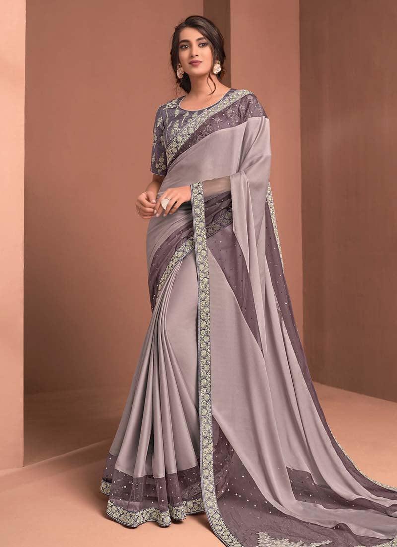 Astonishing Mauve Color Silk Base Zari And Sequins Work Shaded Saree With Designer Blouse Pick A Best