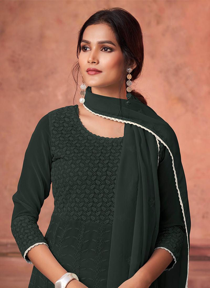 Georgette Base Palazzo Suit With Lucknowi Style Work Authentic For Sale