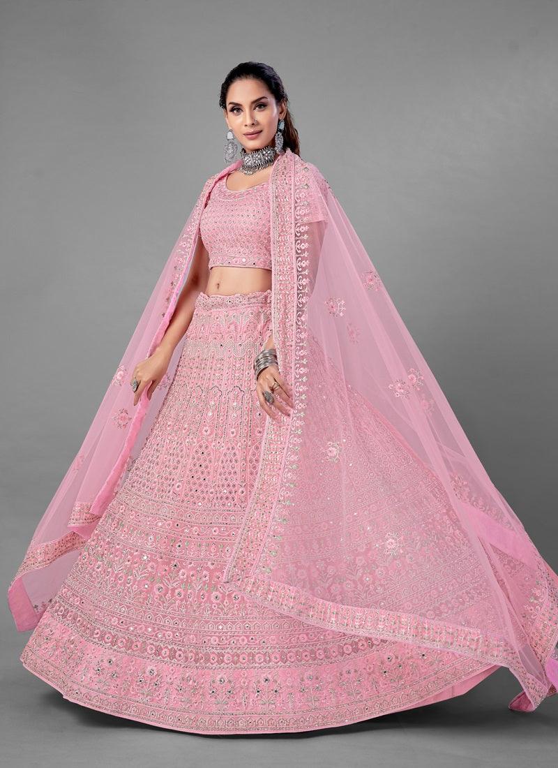 Elegant Look Soft Net Base Bridal Wear Pink Lehenga Choli Cheap Sale Inexpensive