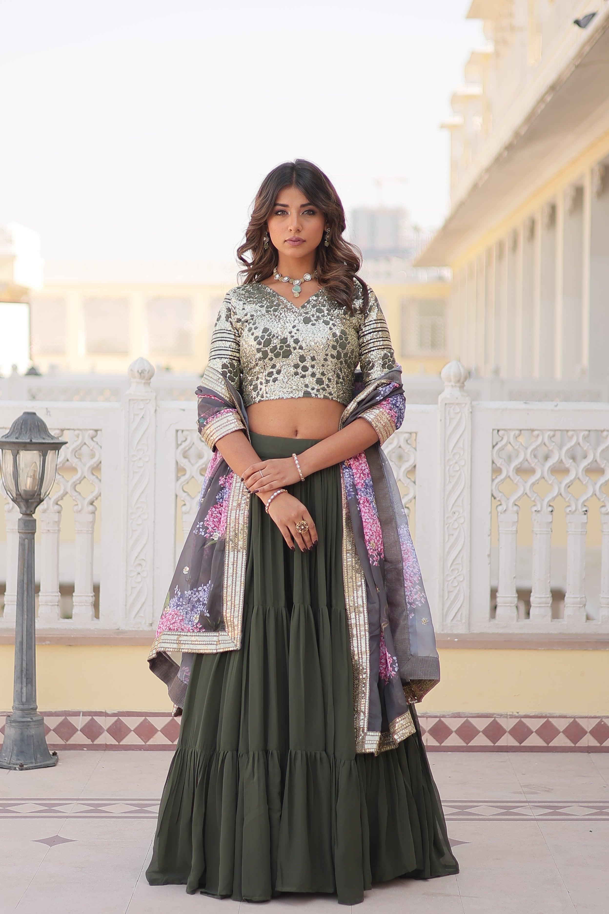 Elegant Floral Lehenga Choli with Embellished Dupatta For Sale 2025