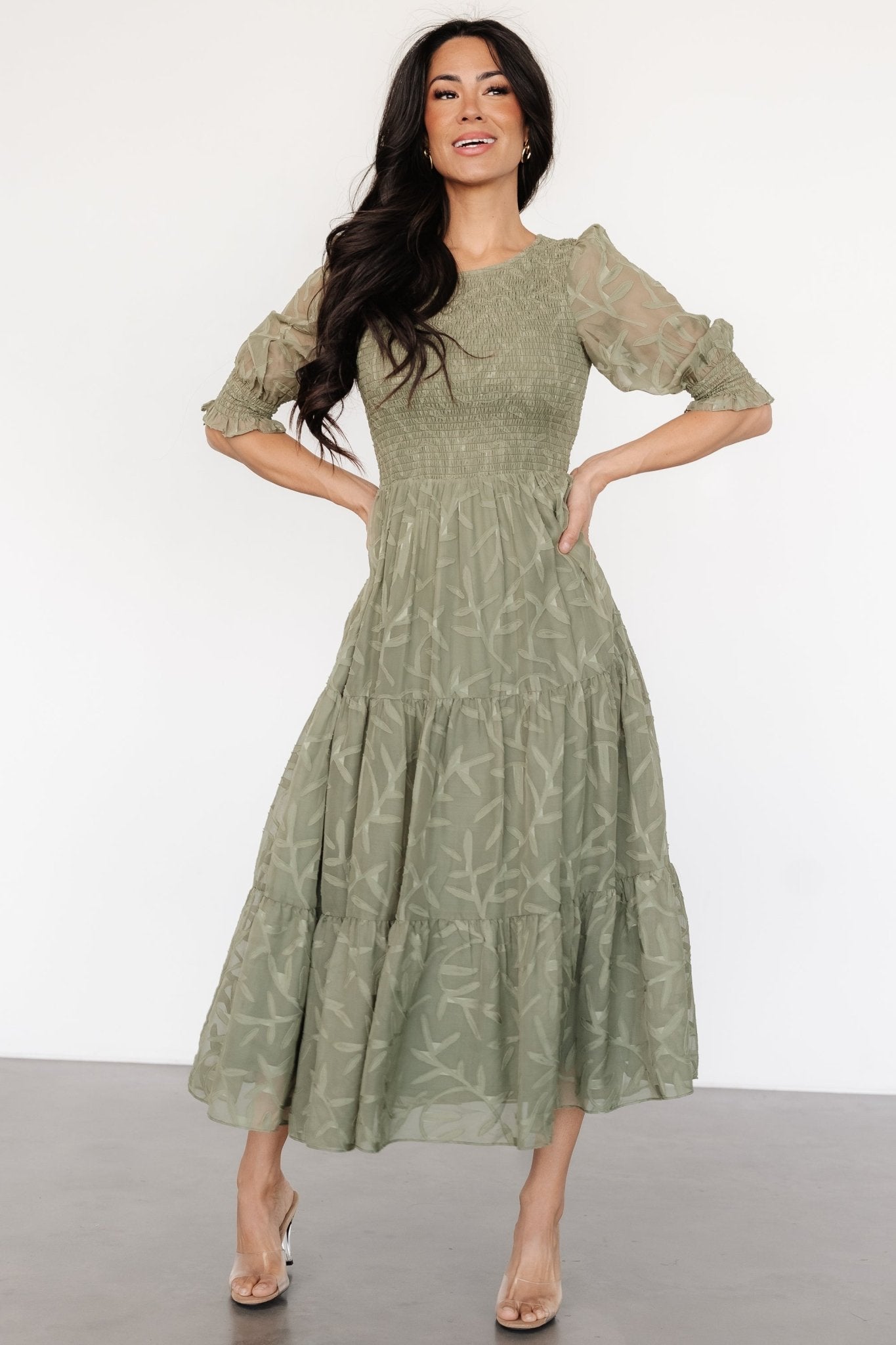 Nellie Smocked Midi Dress | Sage Green Clearance Great Deals