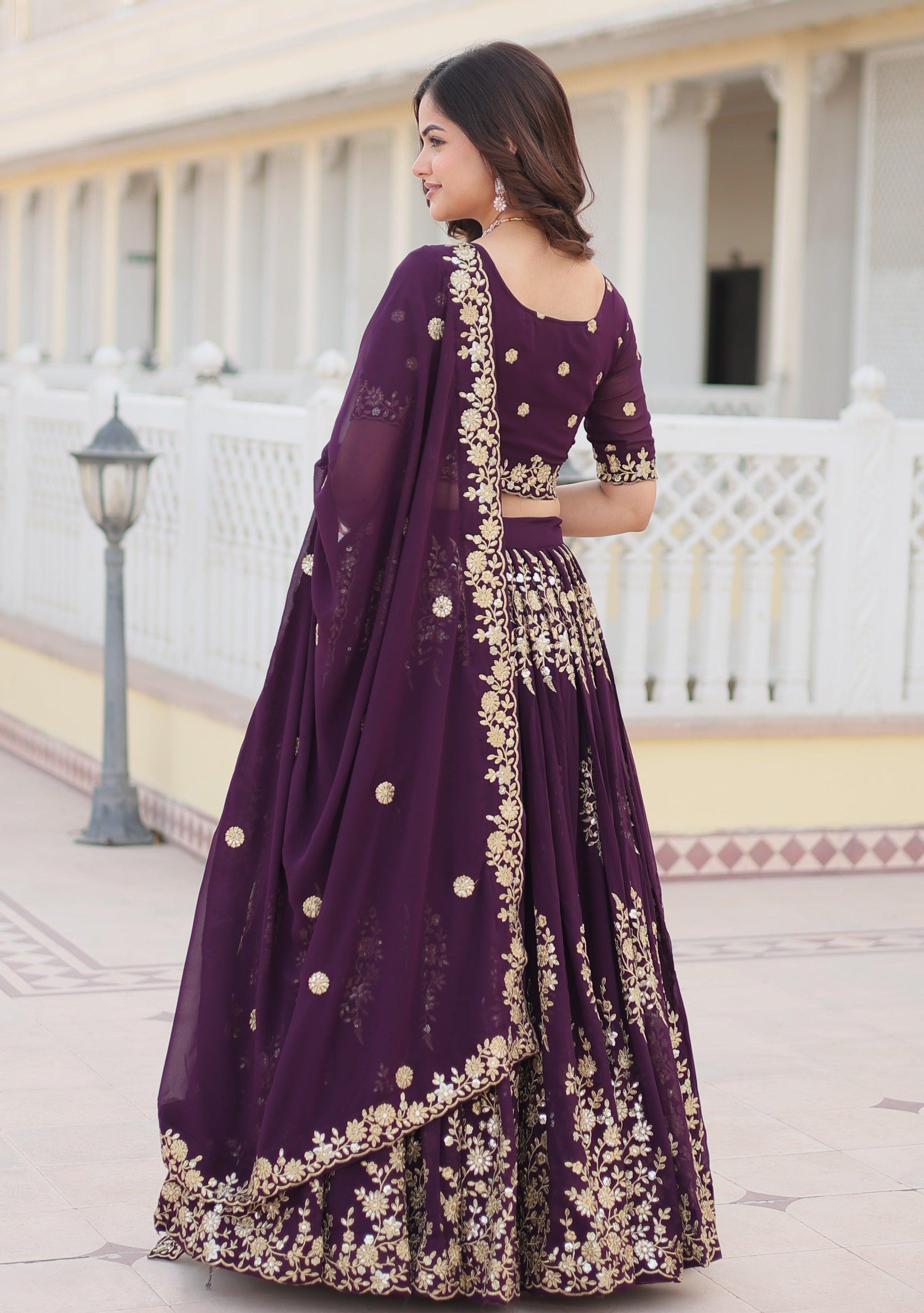 Wine Lehenga Choli with Intricate Embroidery Cheap Pice Wholesale Pice