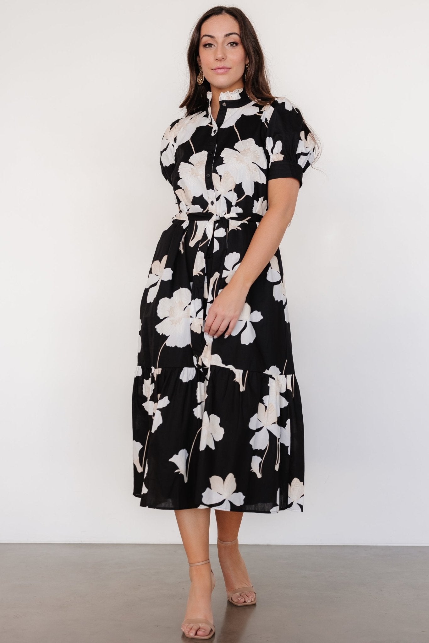 Loewe Button Dress | Black + Off White Floral Free Shipping Recommend