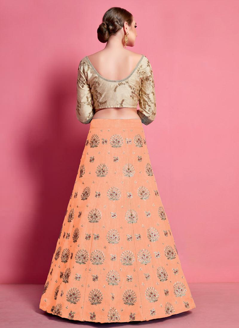 Fantastic Peach Heavily Embroidered Silk Base Lehenga Choli Cheap Best Sale