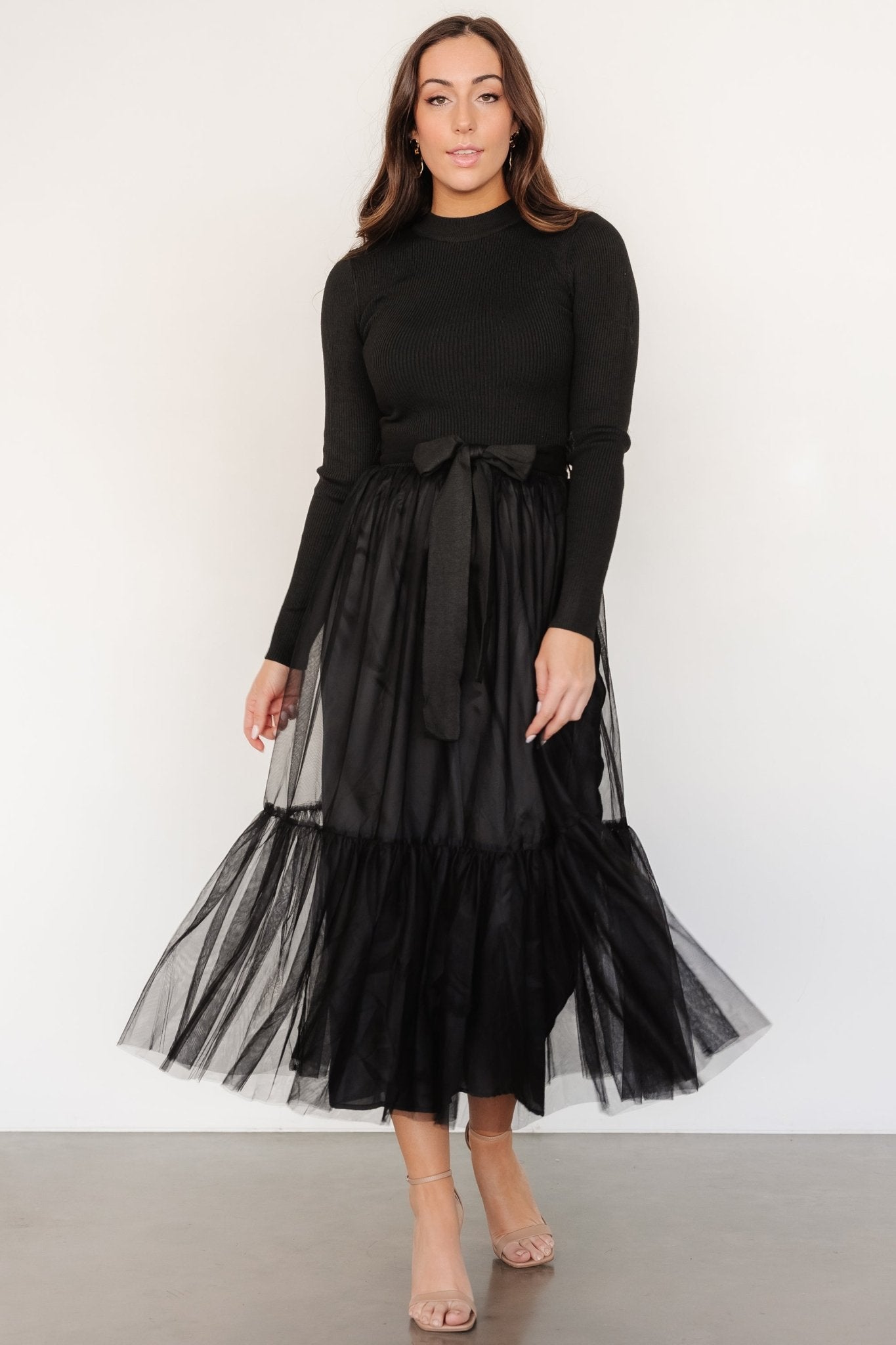 Luella Sweater Top Dress | Black How Much