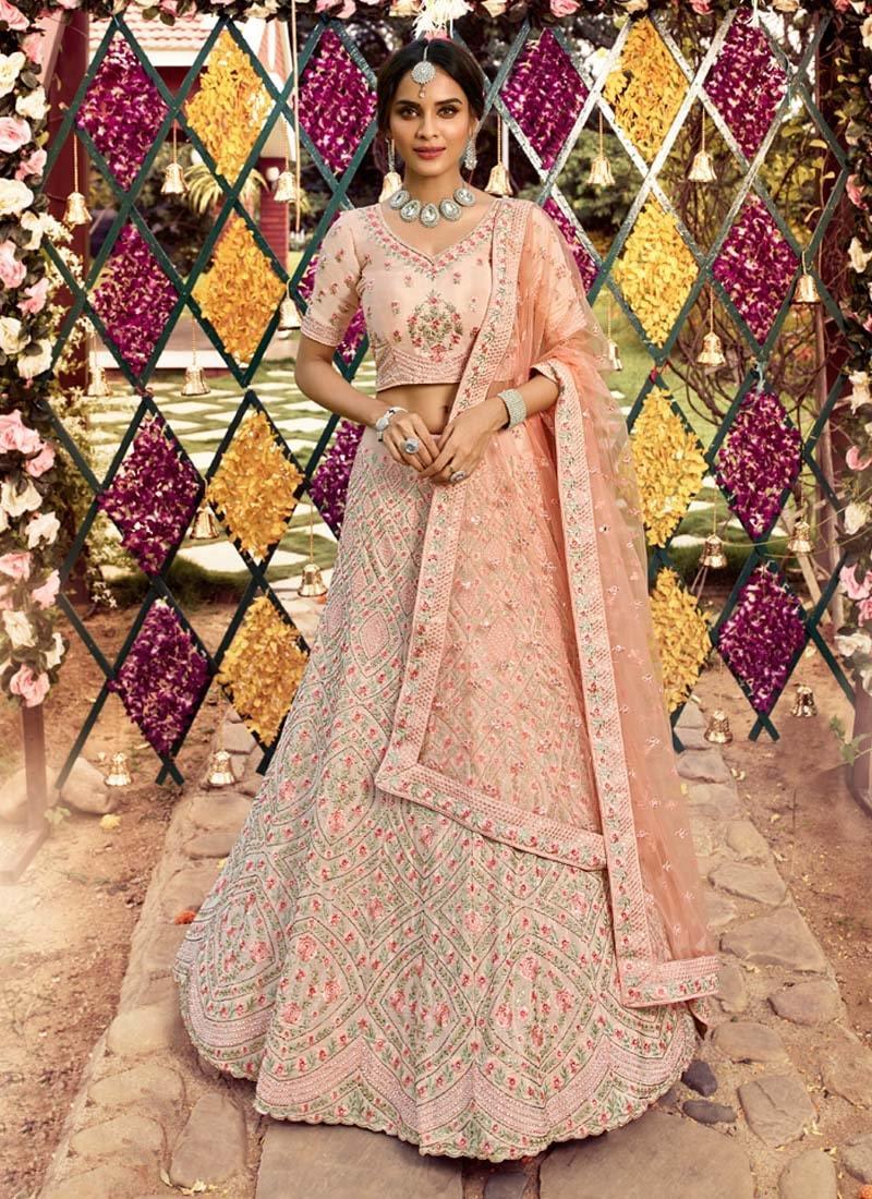 Peach Color Wedding Wear Lehenga Choli With Heavy Zari And Resham Work Clearance In China