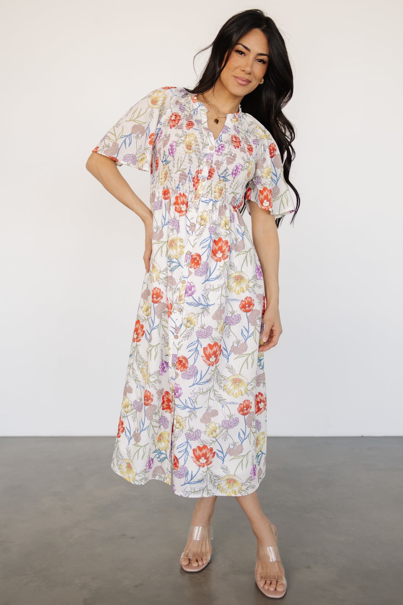 Botega Midi Dress | Ivory Multi Floral Free Shipping Best Seller