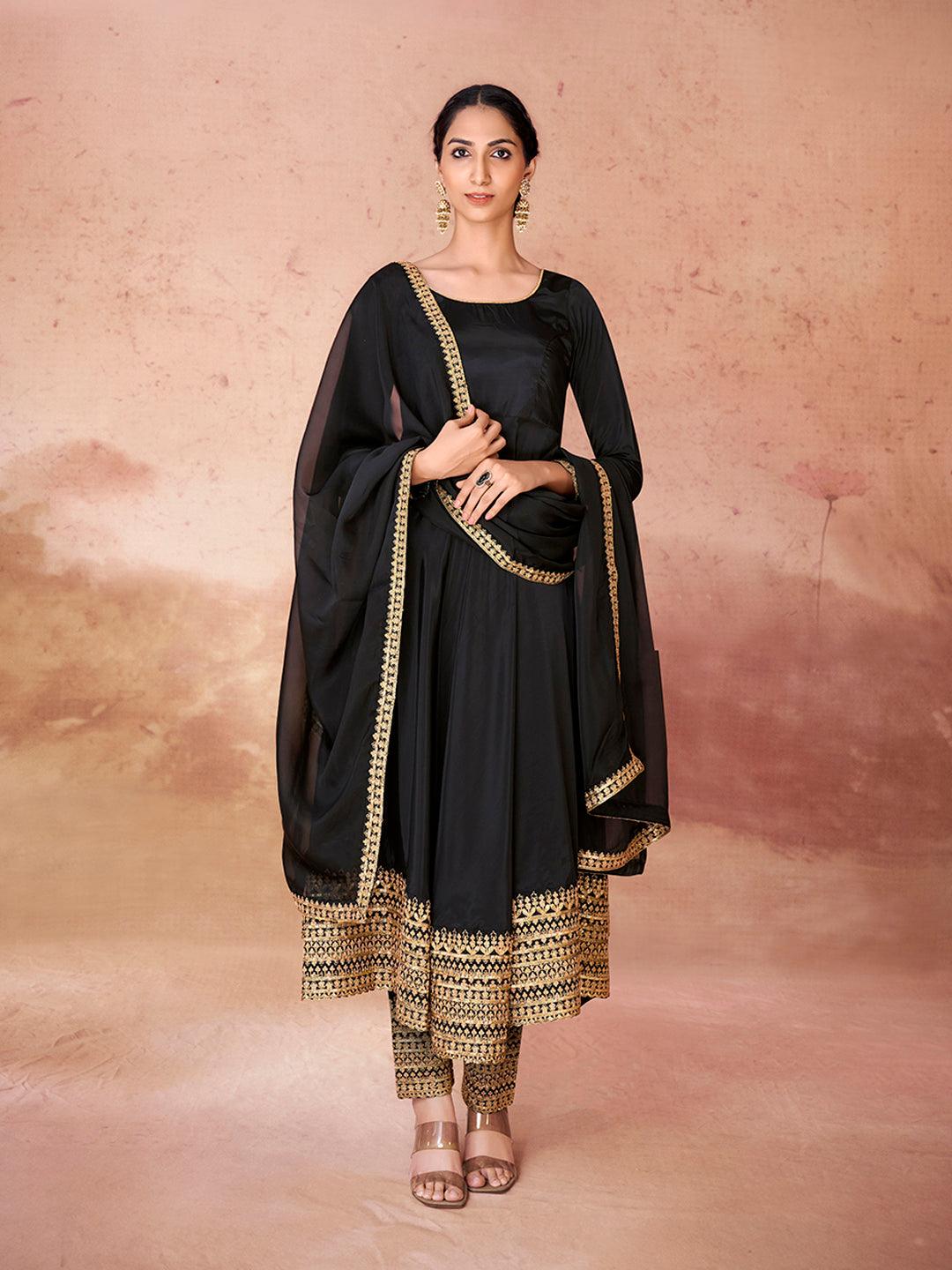 Black color anarkali suit with pant and dupatta 2025 New