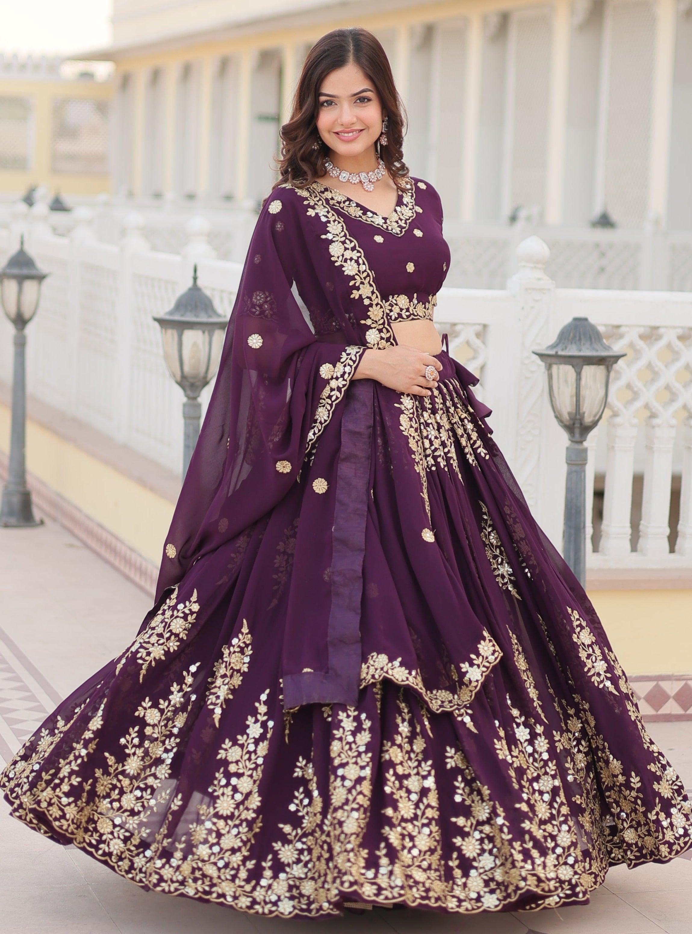 Wine Lehenga Choli with Intricate Embroidery Cheap Pice Wholesale Pice