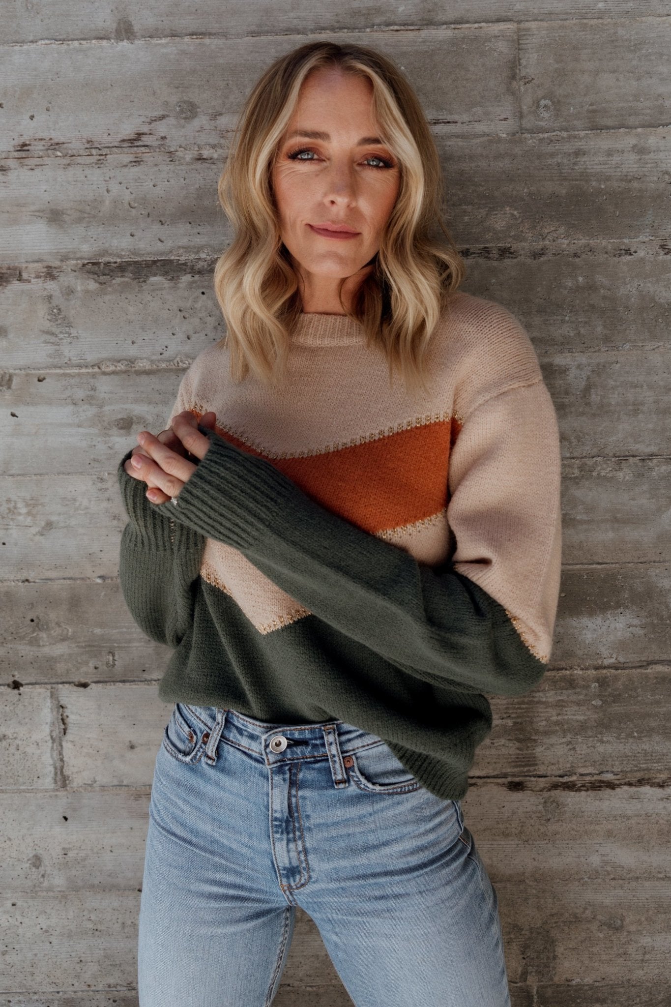 Rowen Color Block Sweater | Natural + Green Best Place