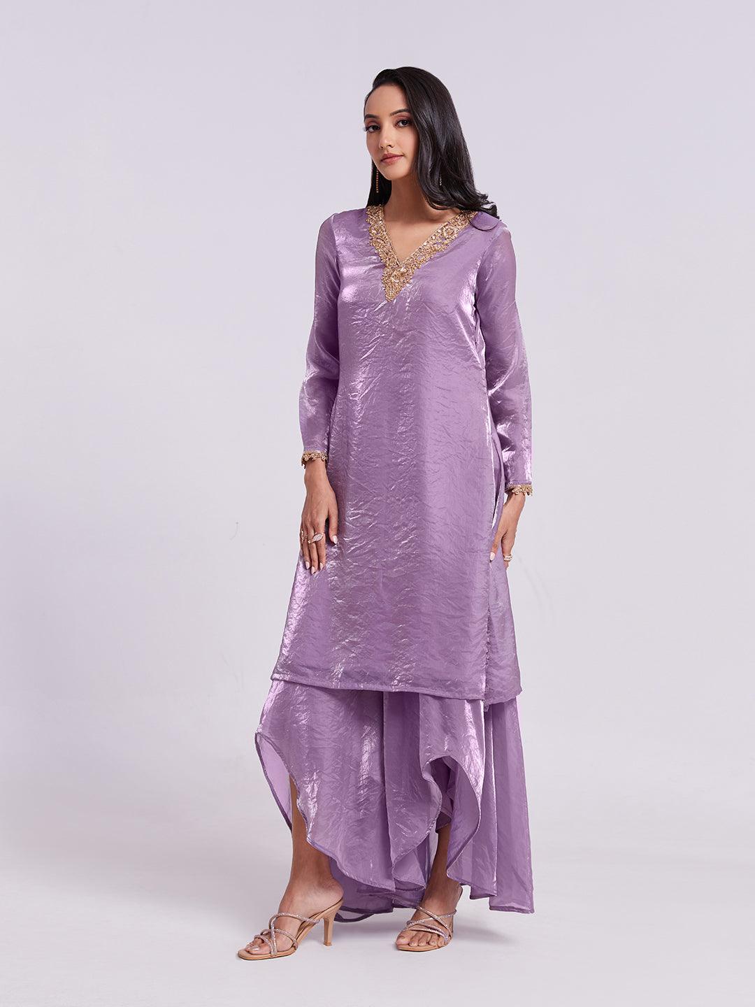 Purple organza hand work with tulip cut palazzo suit Buy Cheap Wholesale Pice