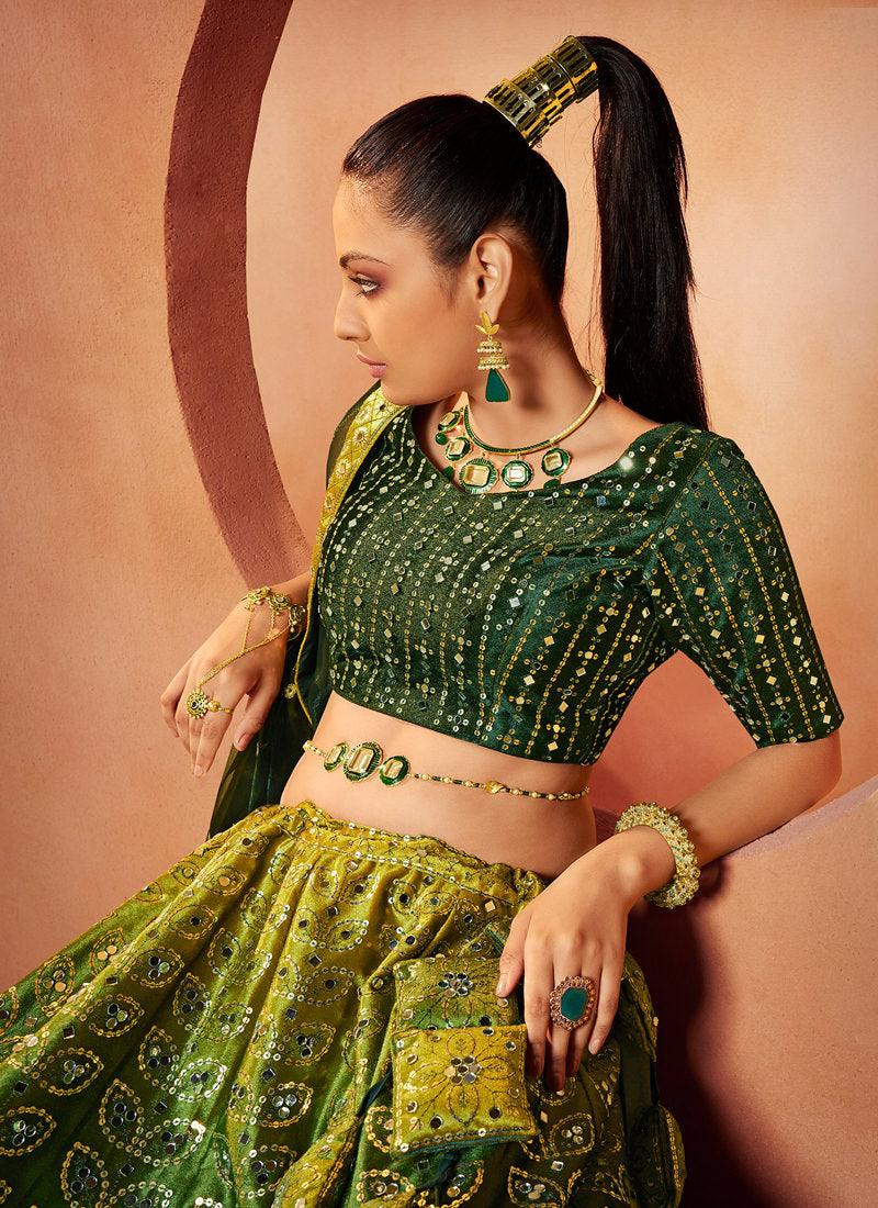 Green Umbrella Lehenga With Heavy Mirror Sale Cheap Online