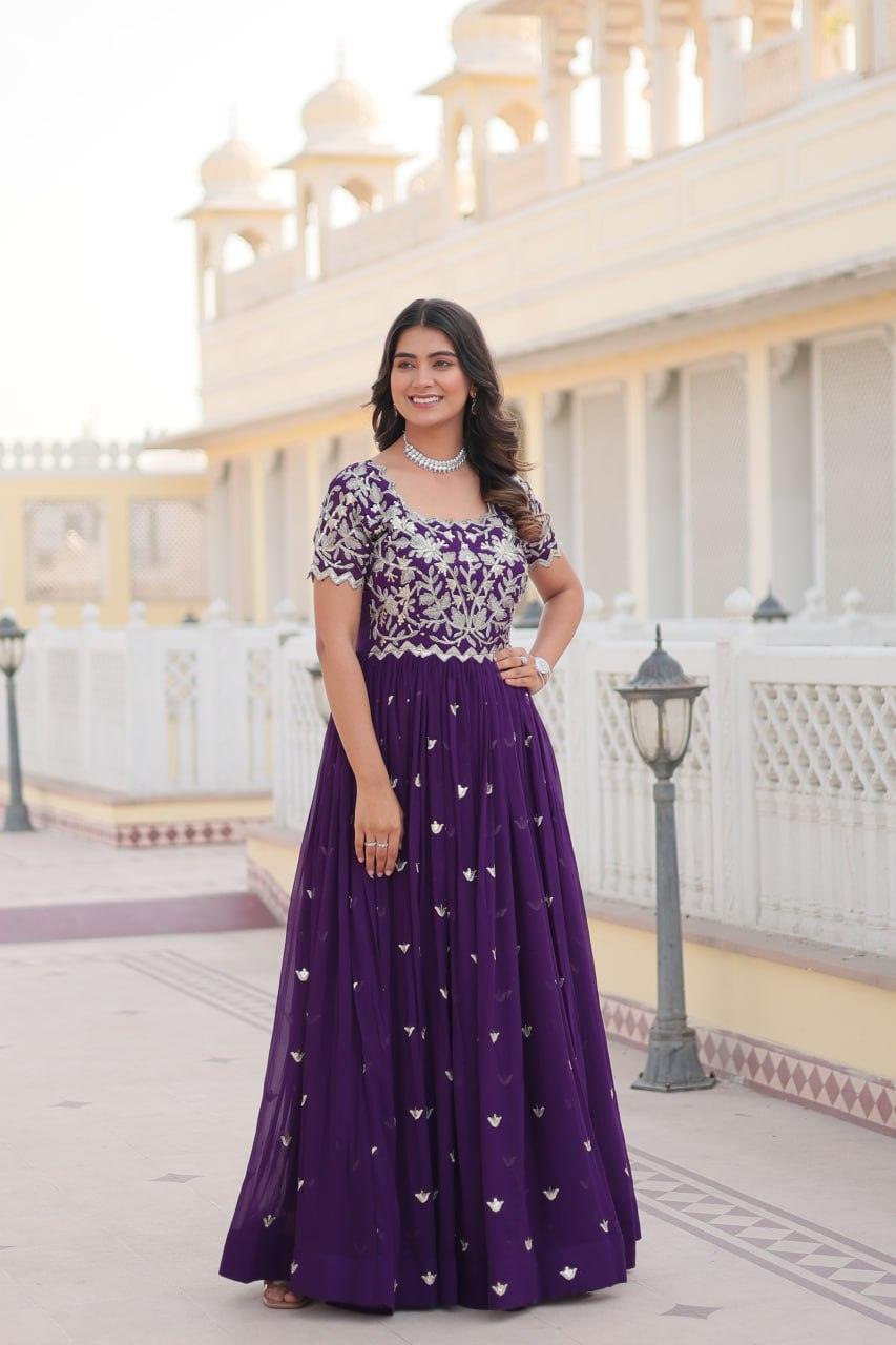 Adorable Faux Georgette Coding Sequins Worked Gown With Dupatta Where To Buy