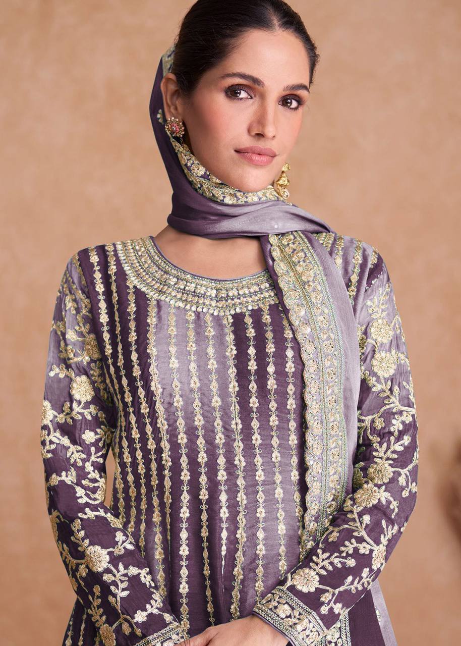 Fantastic Ombre Style Chinon Embroidered Sharara Suits On Hot Sale