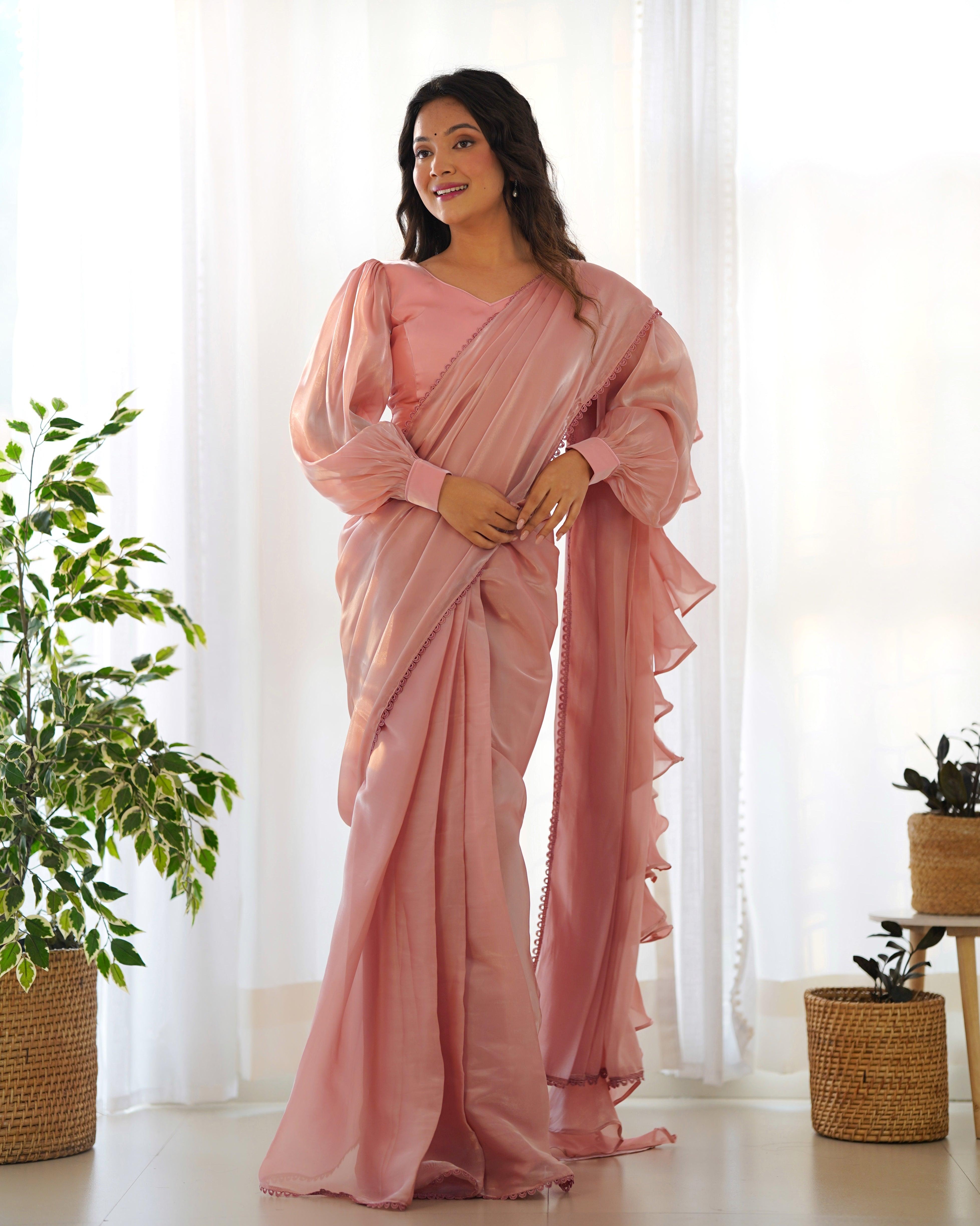 peach color ready to wear ruffle saree Nicekicks Online