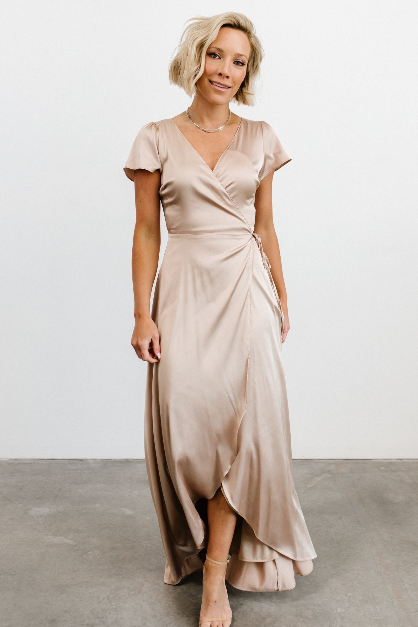 Krystal Satin Wrap Gown | Champagne Cheapest Pice