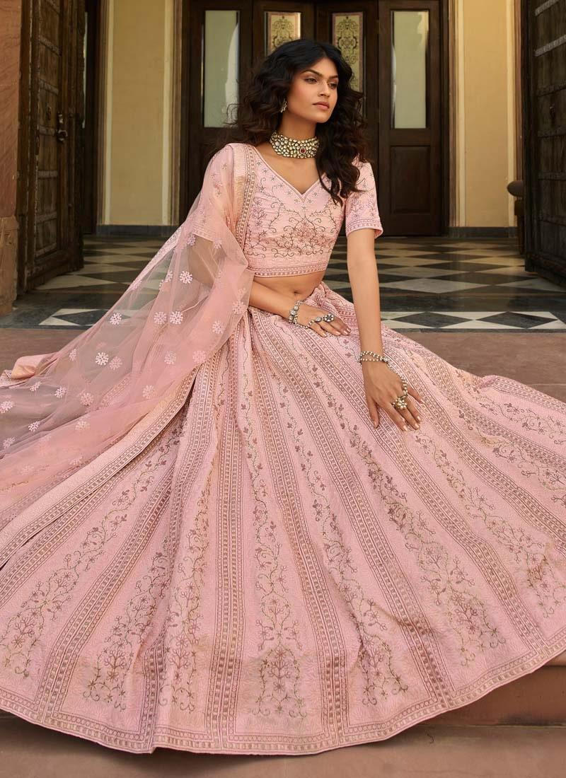 Organza Baby Pink Zari And Resham Work Lehenga Amazing Pice Cheap Online